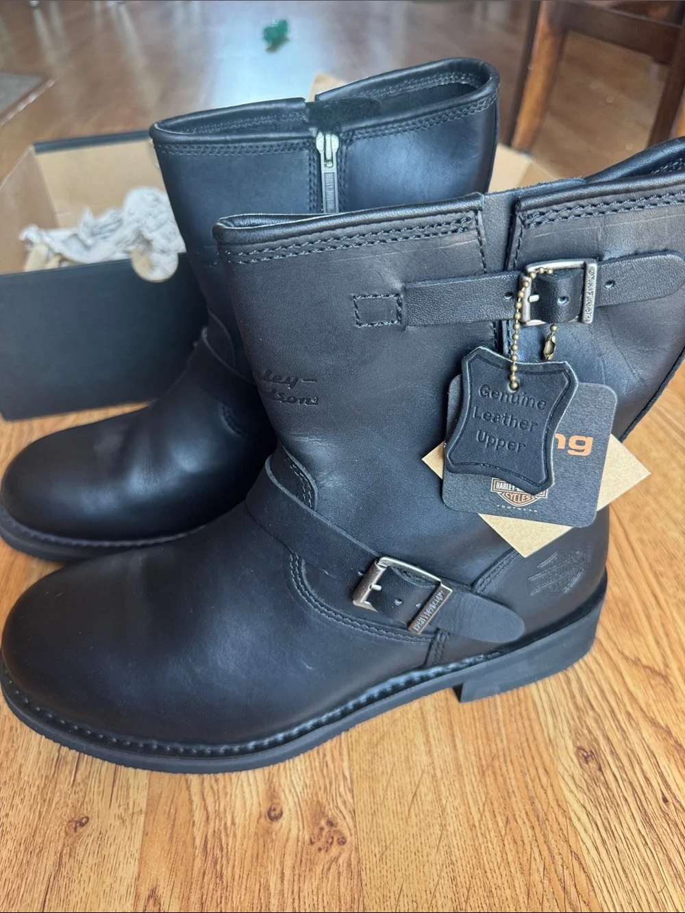 Harley-Davidson Black Leather Men's Riding Boots with Orange Soles